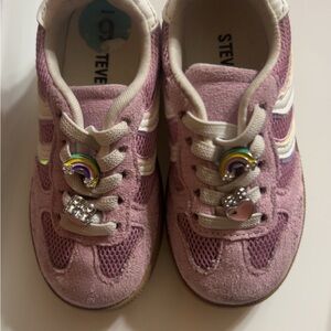 Steve Madden Kids Pink Suede & Mesh Sneakers with Rainbow Charms